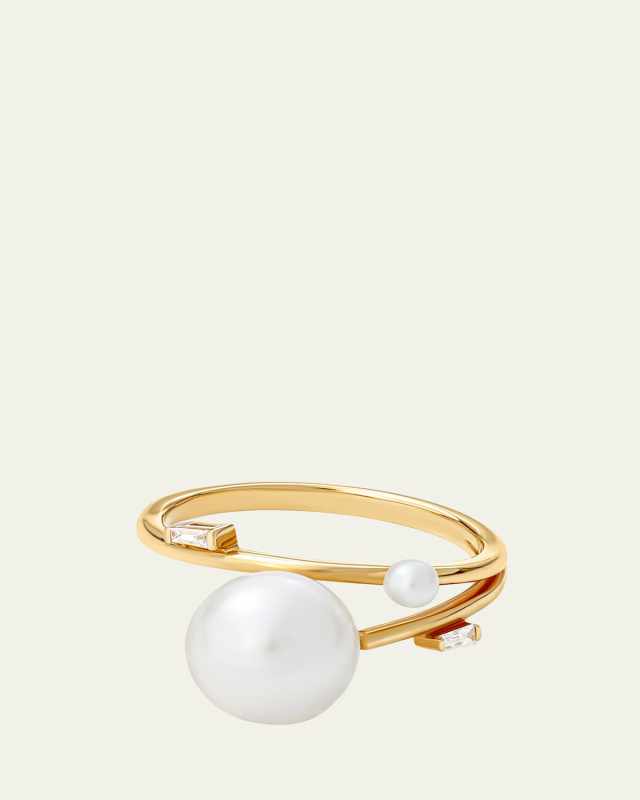 18K Yellow Gold Orbit Pearl Diamond Ring